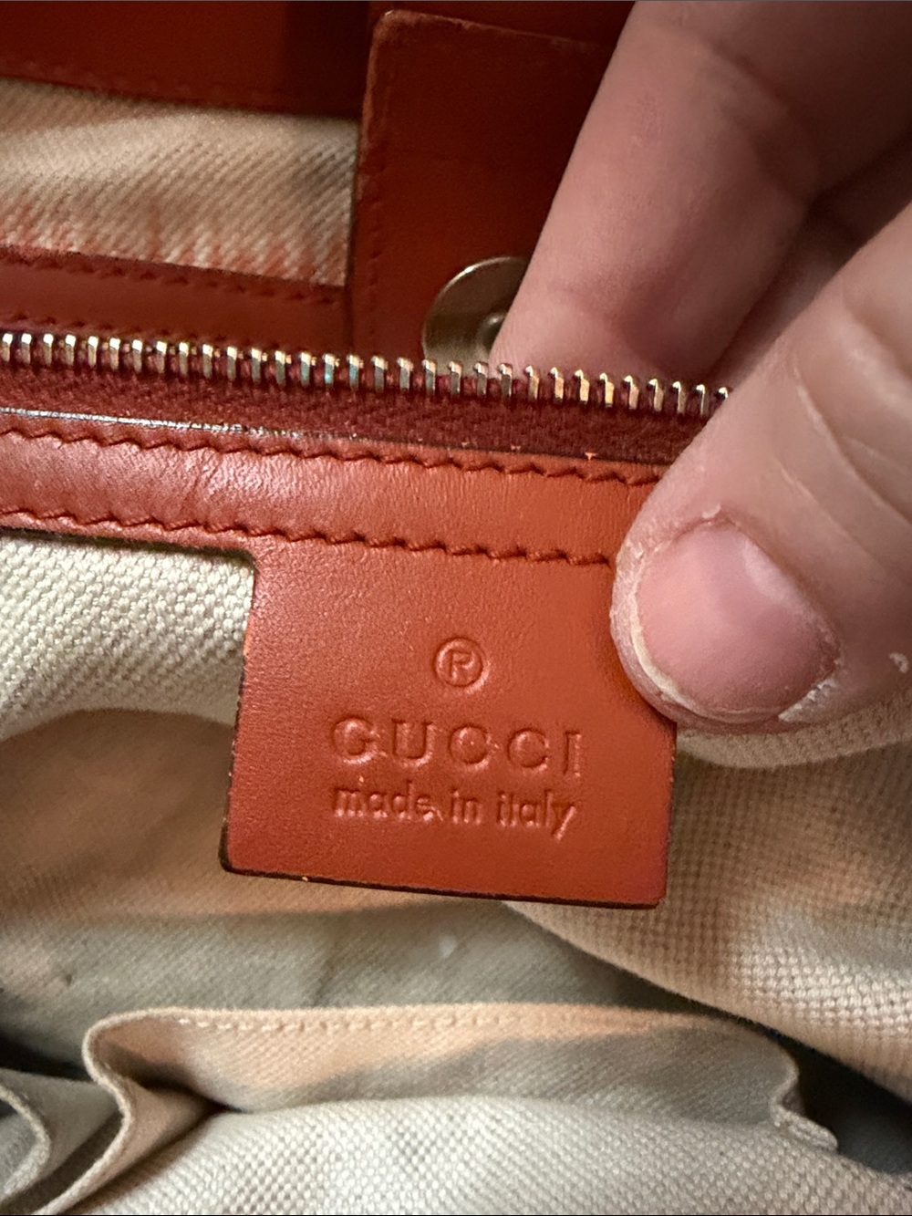 Gucci Blue Denim Tote with Orange Leather Trim - Picture 8 of 14